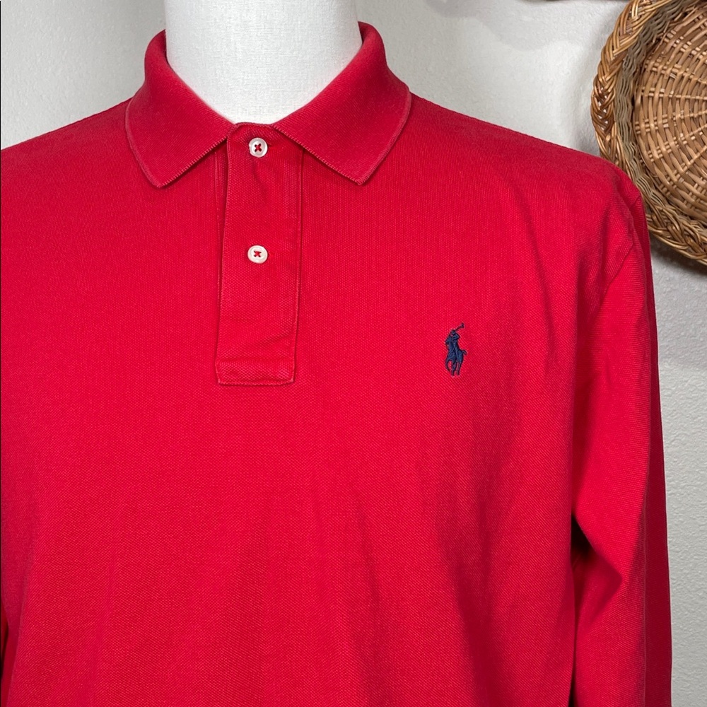 Mens Polo Ralph Lauren Long Sleeve Polo Henley Shirt Red Blue Pony Size Large